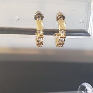 Gold Tone Half Hoop Earrings with Crystals